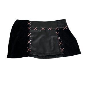 Delias x Dolls Kill Midnight in Paris Mini Skirt 1X Black Faux Leather Corduroy